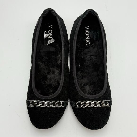 Vionic Black Suede Pera Ballet Flats CHAIN Womens SIZE 7.5 Classic Orthopedic - Picture 6 of 9